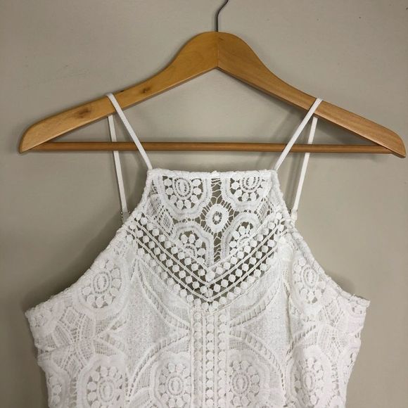 J.O.A White Sleeveless Square Neck Crochet Lace Dress size Medium - Picture 5 of 15